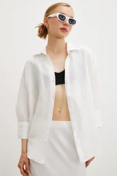 الكتان الأبيض قميص الكم الفقير