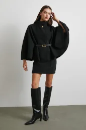 Kemerli Kaşe Panço Siyah