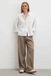 Beli Lastikli Pileli Geniş Paça Pantolon Vizon