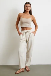 سروال كلاسيكي بخصر مطاطي بيج