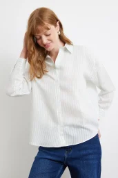 Simetrik Çizgili Gömlek Mint