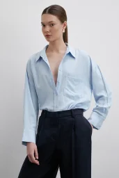 Keten Görünümlüı Linen Prunes Gömlek Mavi