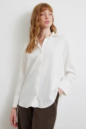 Paralel Çizgili Gömlek Beyaz