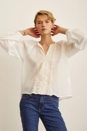 Brodeli V Neck Blouse White