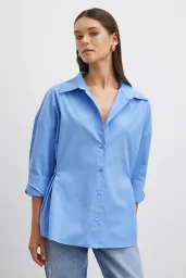 Düğme Detaylı Pamuklu Gömlek Mavi