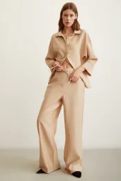 سروال بيج بخصر مطاطي