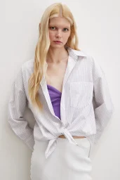 Gestreifte Baumwollbluse Ecru