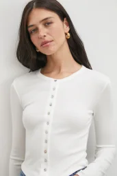 Düğmeli Uzun Kol Bluz Beyaz