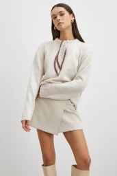 Fularlı Uzun Kollu Kazak Ekru