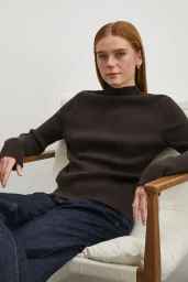 Fitilli Yarım Balıkçı Yaka Kazak Kahve