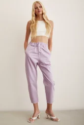 Elastic Waist Button Closed Boyfriend Jean Purple