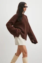 Bisiklet Yaka T Kol Kazak Kahve