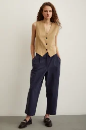 السروال الأزرق الداكن ذو الأمام المزدوج المنزلق