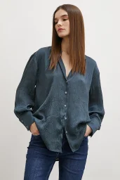 Crinkled Satin Shirt Petrol