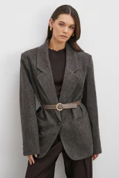 Çizgi Detaylı Kemerli Kaşe Ceket Kahve