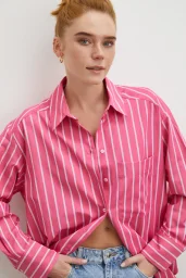 Çizgili Poplin Gömlek Pembe