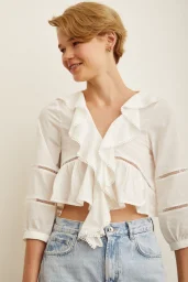 Lace Detail Ruffled Blouse White
