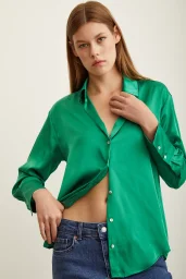 Basic Satin Bluse Grün