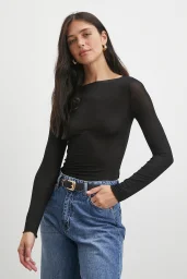 Açık Yaka Bluz Siyah