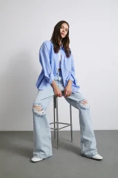 Basic Organic Cotton Striped Shirt Blue