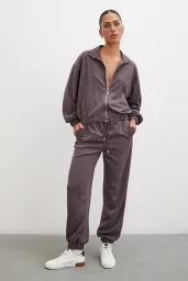 Elastic Waist Sweatpants Brown