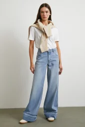 Paçası Katlamalı Geniş Paça Jean Buz Mavisi