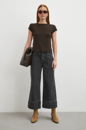 Yüksek Bel Paça Detaylı Jean Füme