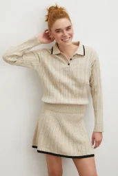 Polo Yaka Etekli Takım Ekru