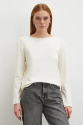 Kayık Yaka Uzun Kol Kazak Ekru
