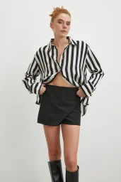 Çizgili Uzun Kollu Gömlek Siyah