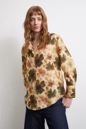 Floral Voile Shirt Khaki