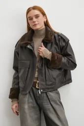 Kürk Detaylı Cepli Deri Mont Kahve