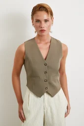 Astarlı Kuplu Yelek Haki