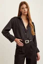 Basic Satin Bluse Schwarz