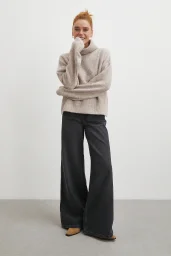 Yüksek Bel Geniş Paça Jean Siyah