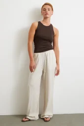 Beli Lastikli Boru Paça Pantolon Bej