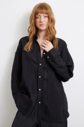 Spitzenbesetztes Transparenz-Baumwollhemd Schwarz