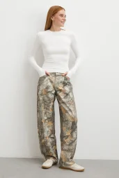 Desenli Boyfriend Premium Jean Bej