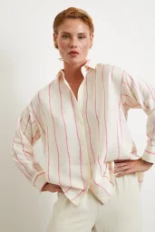 Çizgili Modal Gömlek Pembe