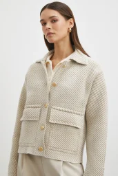 Polo Yaka Cepli Gold Düğmeli Ceket Krem