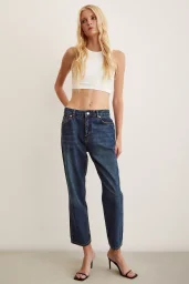 يرتفع بانت موم جين لون أزرق