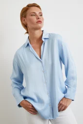 Viskon Saten Gömlek Mavi