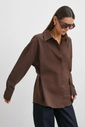 Düğme Detaylı Pamuklu Gömlek Kahve