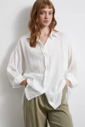 Spitzenverziertes Transparentes Baumwollhemd Weiß