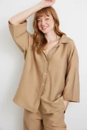 Fakir Kol Oversize Gömlek Kahve