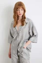 Fakir Kol Oversize Gömlek Gri