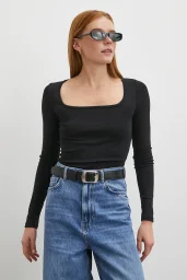 Uzun Kol Kare Yaka Bluz Siyah