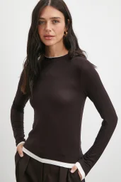 Garnili Bisiklet Yaka Bluz Kahve