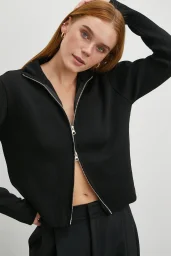 Çift Fermuarlı Triko Hırka Siyah