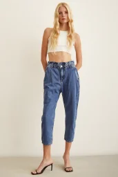 Bel Elastiki Jean Pantolon Mavi